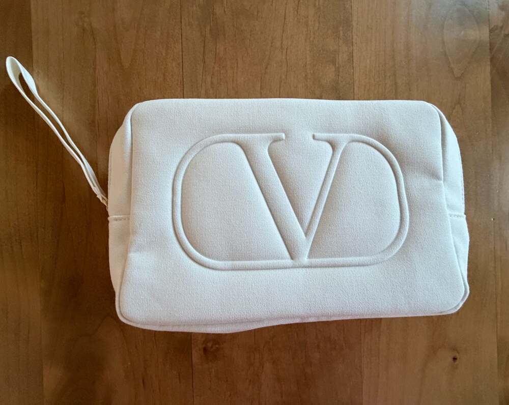 Valentino Beauty White Canvas Logo Cosmetic Pouch